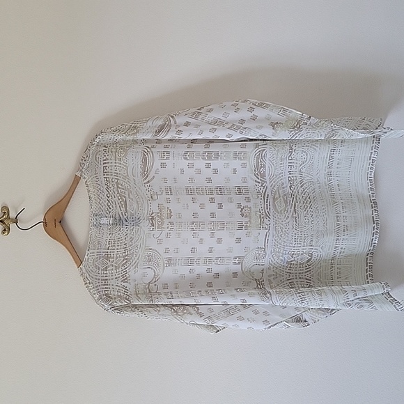 Chico's Travelers White Tan Sheer Topper Poncho Size S/M - Picture 4 of 7